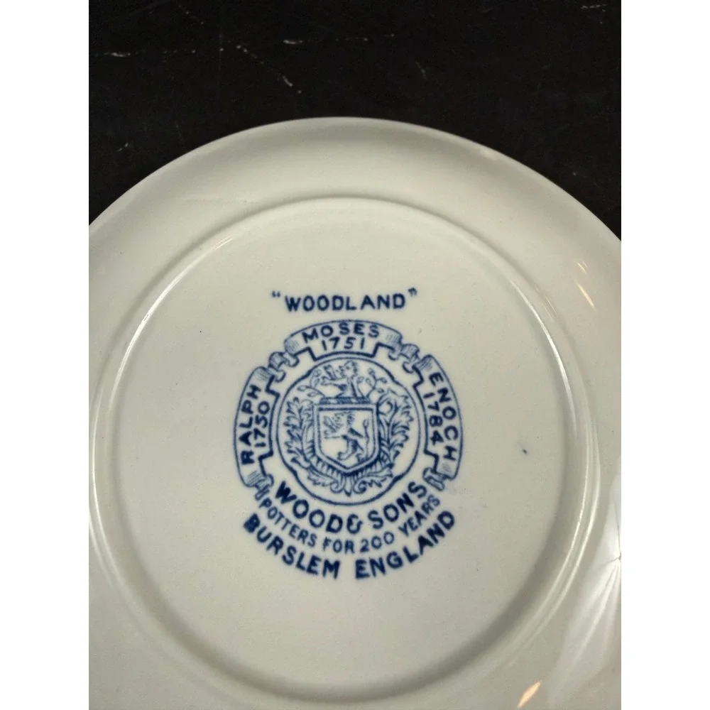 VTG Wood & Sons Woodland Blue and White Porcelain Coaster 4 3/8in